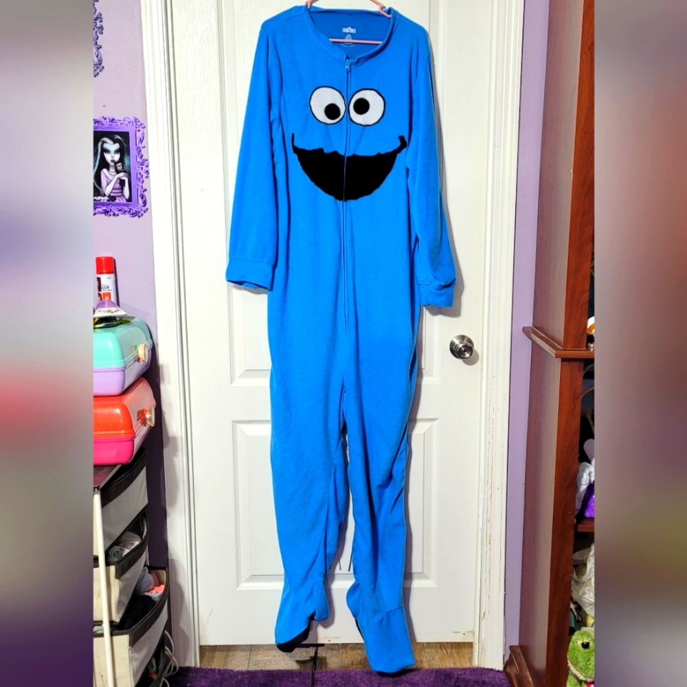 Womans Plus Cookie Monster Onesie 3X/4X Blue Sesame Street